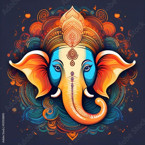 Modern Artistic Representation of Lord Ganesha with Abstract Shapes and Vibrant Colors, Ganesh Chaturti photo