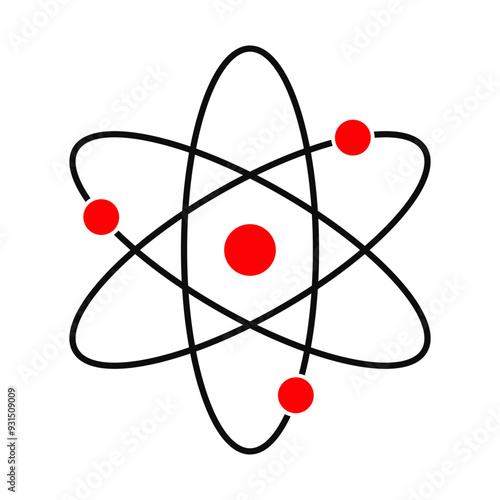 Abstract atomic structure icon with red particles.