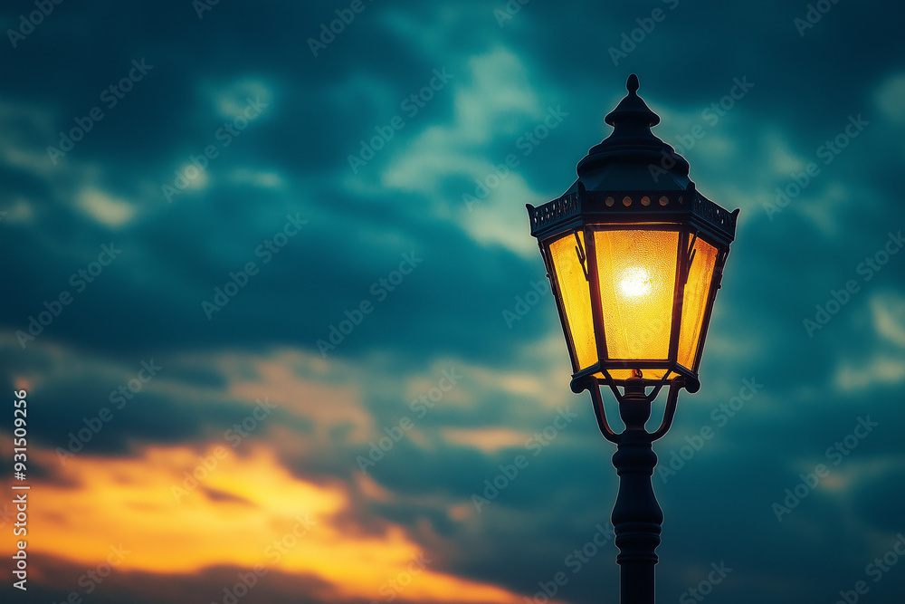 an old retro street lamp putting light on the public city an old retro street lamp putting light on the public city