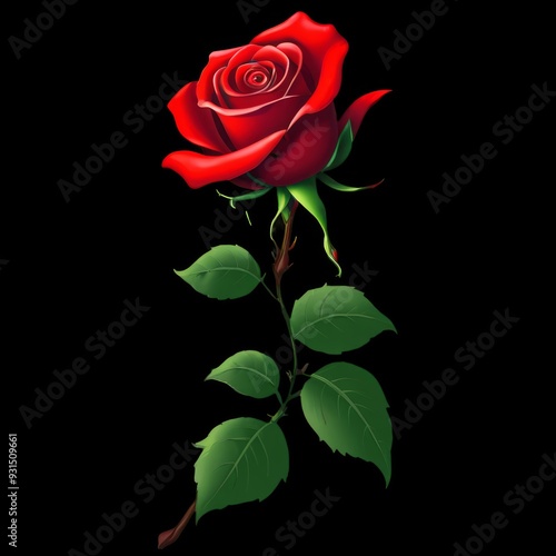 Red rose with leaf vector logo