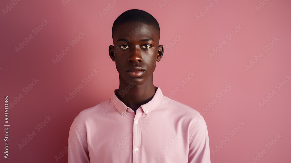 Portrait of a happy cheerful serious, troubled African American teenager guy with perfect skin, pink background, banner. Portrait of a happy cheerful serious, troubled African American teenager guy with perfect skin, pink background, banner.