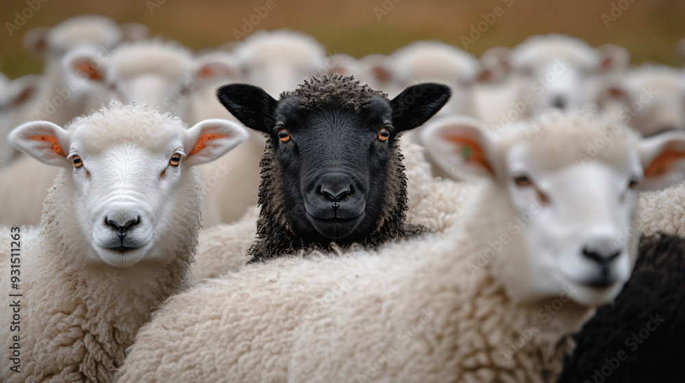 Pastoral Scene: Flock of Sheep in Open Field. Pastoral Scene: Flock of Sheep in Open Field.