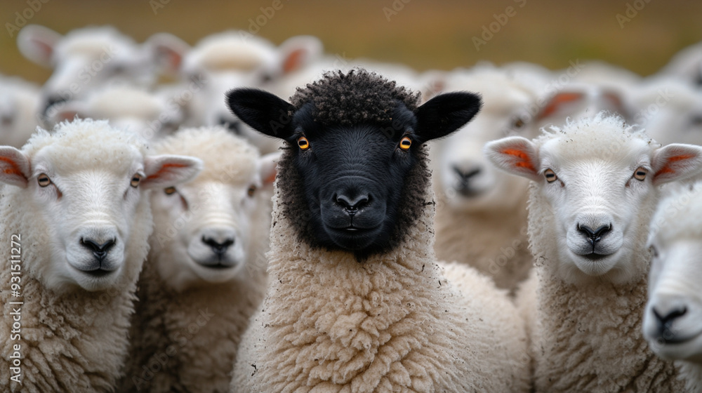 Obraz premium Serene Landscape with a Flock of Grazing Sheep.