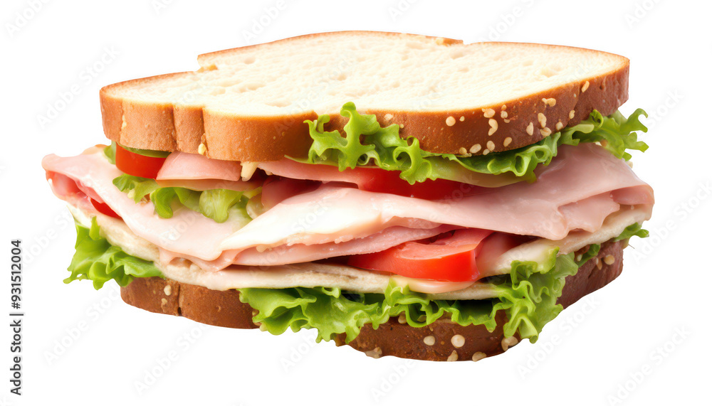 Sandwich layered with fresh lettuce, ripe tomatoes isolate on transparent background, cutout, png Sandwich layered with fresh lettuce, ripe tomatoes isolate on transparent background, cutout, png