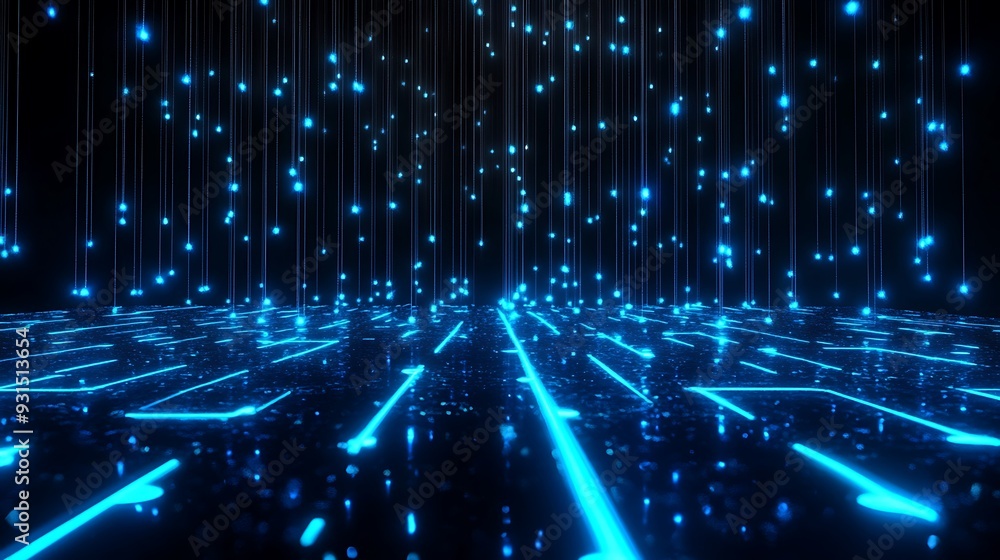 Futuristic digital data visualization with glowing blue lines and dots on a dark background, representing technology innovation and cyberspace. Futuristic digital data visualization with glowing blue lines and dots on a dark background, representing technology innovation and cyberspace.