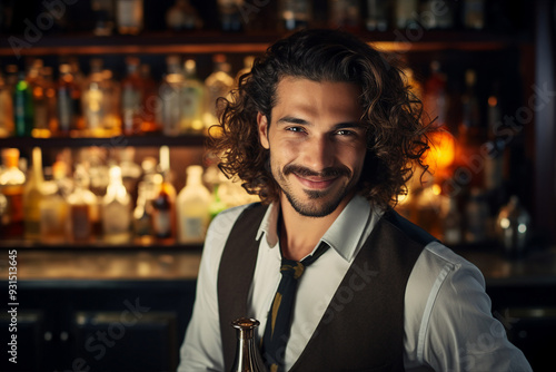 Classic bar pub with professional bartender barkeeper barman, Generative AI illustration photo