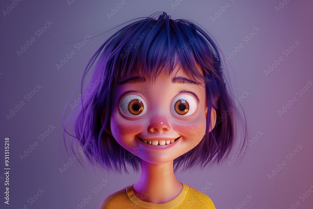 AI generated image of lovely charming adult girl cartoon character isolated on colorful background AI generated image of lovely charming adult girl cartoon character isolated on colorful background