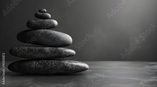 zen stones for podium stand pedestal platform backgroundgrey and black oval stones on dark gray background for product presentationbackground : Generative AI photo