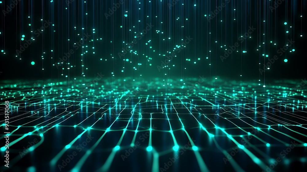 Futuristic digital landscape with glowing grid and light particles, representing technology, AI, and virtual reality. Futuristic digital landscape with glowing grid and light particles, representing technology, AI, and virtual reality.
