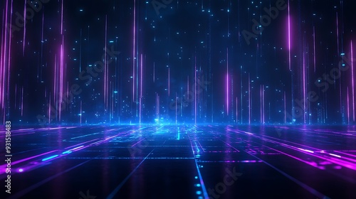 Wallpaper Mural Futuristic digital landscape with glowing neon lines and virtual grid pattern, depicting a sci-fi environment and modern technology. Torontodigital.ca