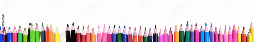A school supply long bottom border isolated on a white background. A back to school concept. A school supply long bottom border isolated on a white background. A back to school concept.
