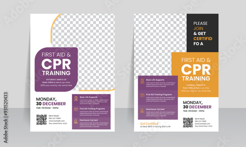 CPR Training Flyer Template Premium Design Layout vector