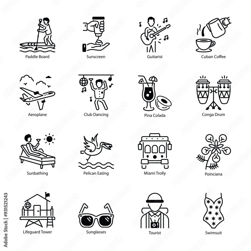 Fototapeta premium Handy Set of Miami Heritage Linear Icons