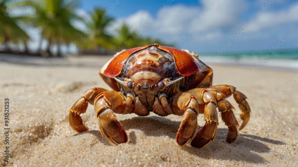 Close view of hermit crab on tropical sand Close view of hermit crab on tropical sand