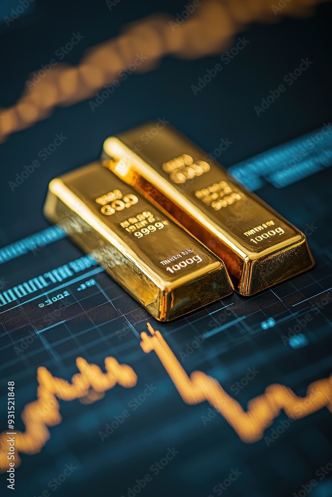 Gold bars on a financial chart Gold bars on a financial chart