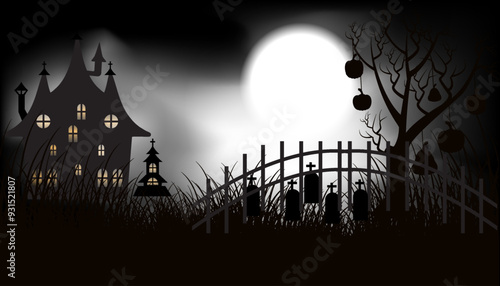 Graveyard silhouette halloween Abstract Background.
