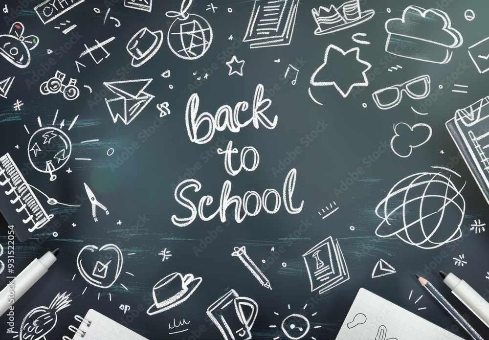 The Back to School Poster combines the green board with chalk icons The Back to School Poster combines the green board with chalk icons