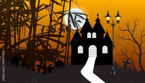Graveyard silhouette halloween Abstract Background.