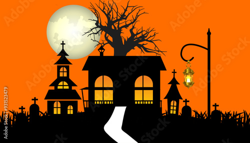 Graveyard silhouette halloween Abstract Background.