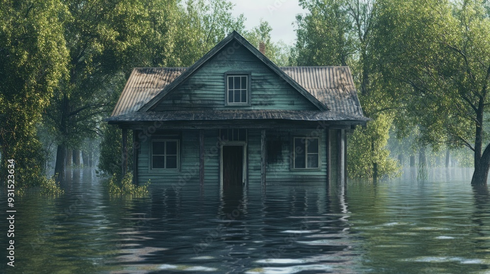 Obraz premium Flooded House in a Forest