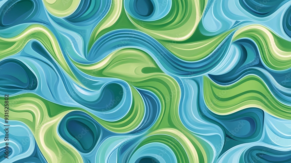Seamless wave pattern with soft curves and a blend of blue and green tones Seamless wave pattern with soft curves and a blend of blue and green tones