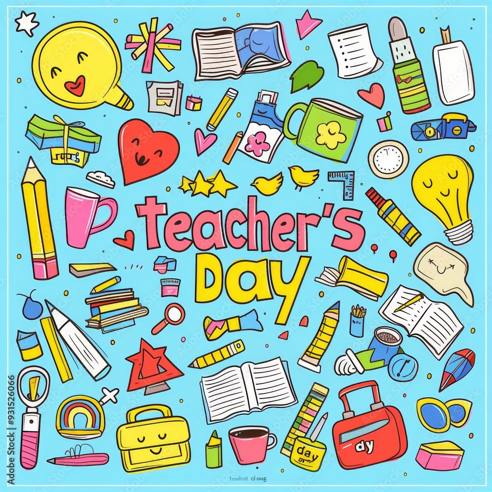 Hand drawn symbols and objects related to education and school