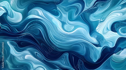 Abstract wave pattern with swirling lines and a mix of deep blue and aqua tones