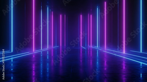 Wallpaper Mural Futuristic neon light corridor with glowing purple and blue lights reflecting on the glossy floor, creating a vibrant and immersive atmosphere. Torontodigital.ca