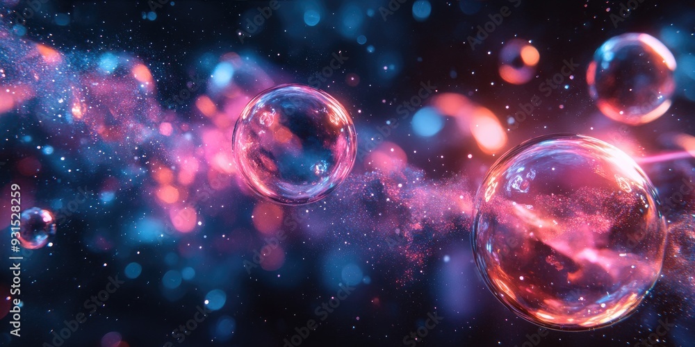 Abstract Bubble Universe with Pink and Blue Nebulae Abstract Bubble Universe with Pink and Blue Nebulae