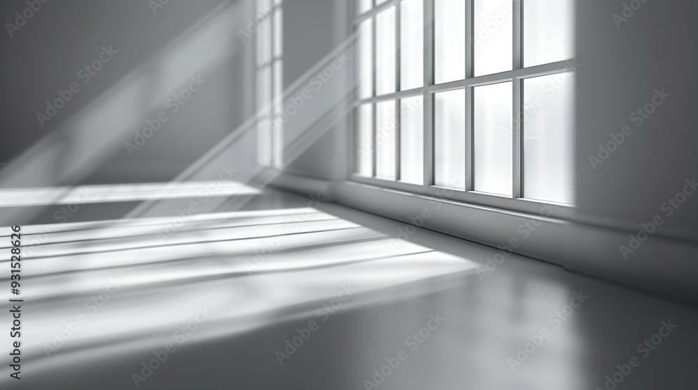 Obraz premium Gray shadow and light blur abstract background on white wall from window Dark stripe grey shadows indoor in room background monochrome shadow overlay effect for backdrop and mockup d : Generative AI
