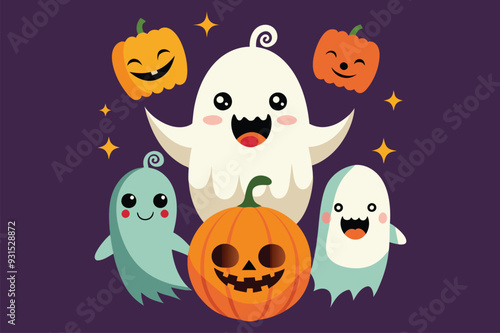 Best ghost pumpkin Art Illustrations vector 13.eps