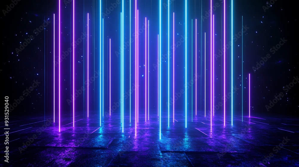 Futuristic neon lights background with glowing blue and pink vertical lines, perfect for technology, cyberpunk, and digital themes. Futuristic neon lights background with glowing blue and pink vertical lines, perfect for technology, cyberpunk, and digital themes.