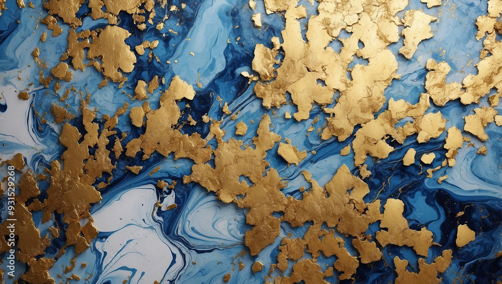 Abstract Blue Marble Texture with Gold Splashes Abstract Blue Marble Texture with Gold Splashes