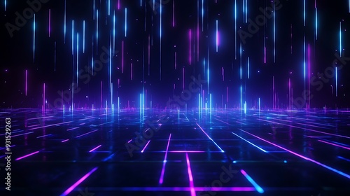 Futuristic neon lights background with glowing lines and abstract digital patterns, great for tech-inspired designs and modern visuals.