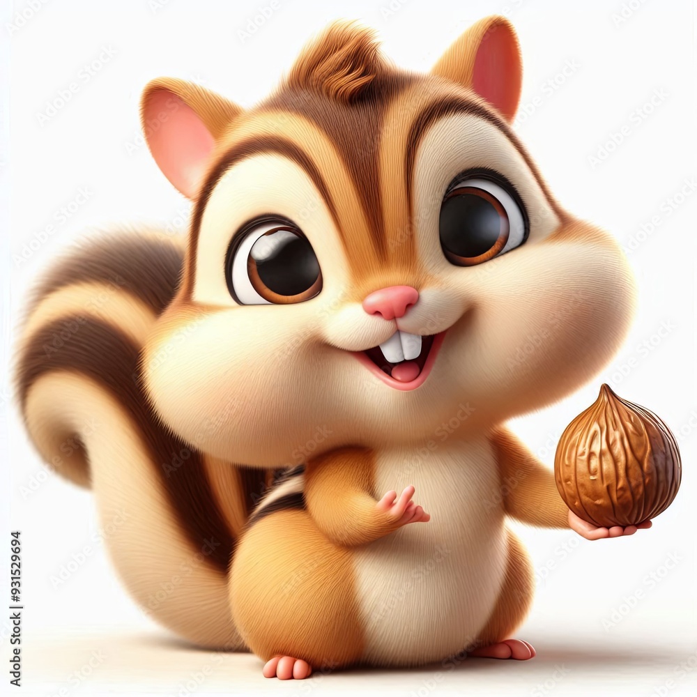 Cute Cheerful chipmunk with a nut 3d Generative AI

