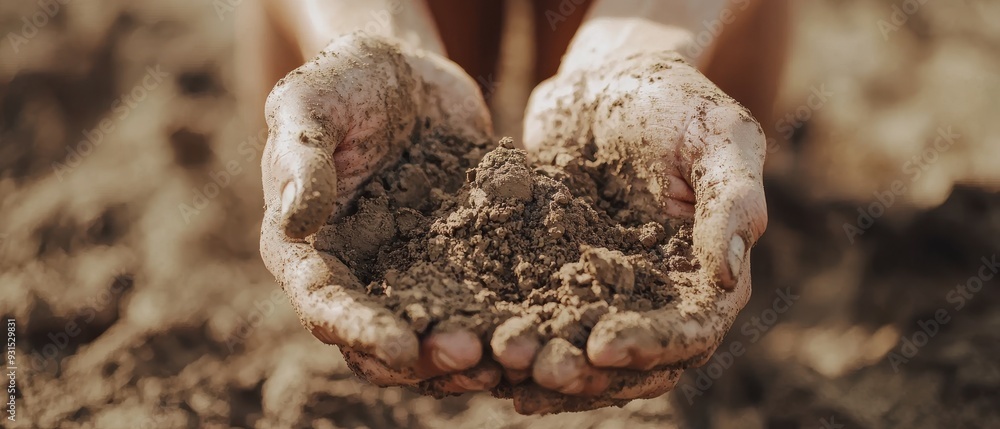 Hands crumbling dry soil Hands crumbling dry soil