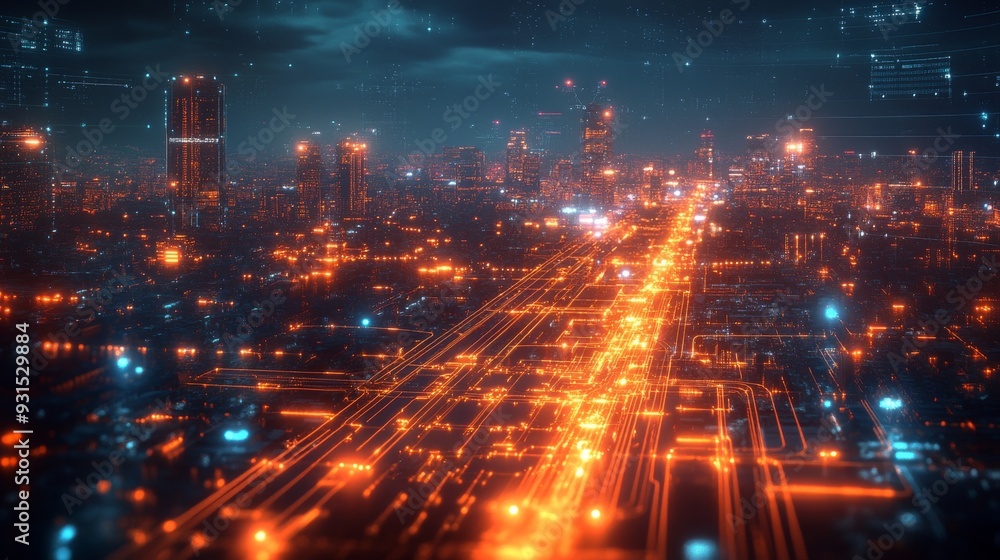 AI-Controlled Smart Grids for Energy Distribution: A digital interface showing how energy is distributed across a city by an AI-managed grid. AI-Controlled Smart Grids for Energy Distribution: A digital interface showing how energy is distributed across a city by an AI-managed grid.
