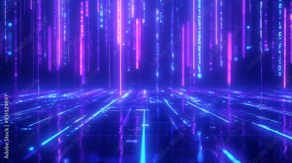 Futuristic neon lights, glowing lines in a vibrant digital grid, showcasing modern virtual technology and a cyberspace environment. Futuristic neon lights, glowing lines in a vibrant digital grid, showcasing modern virtual technology and a cyberspace environment.