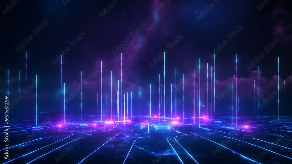Futuristic neon lights in a digital landscape with vibrant colors. Perfect for technology and sci-fi themes. Futuristic neon lights in a digital landscape with vibrant colors. Perfect for technology and sci-fi themes.