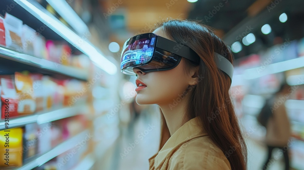 AI-Powered Virtual Shopping Assistants in AR: Shoppers using augmented reality glasses to interact with a virtual shopping assistant in a store. AI-Powered Virtual Shopping Assistants in AR: Shoppers using augmented reality glasses to interact with a virtual shopping assistant in a store.