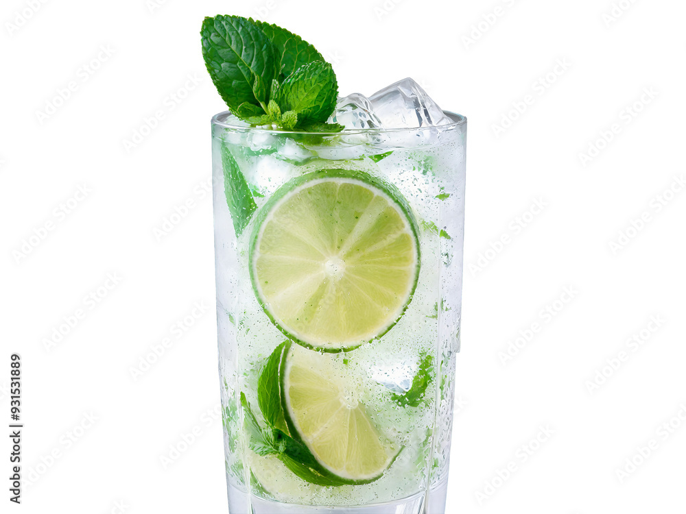 Fototapeta premium Mojito A refreshing mix of white rum lime juice and mint leaves in a tall glass