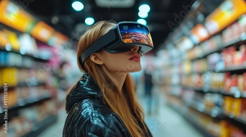 AI-Powered Virtual Shopping Assistants in Augmented Reality: Shoppers using AR glasses to interact with a virtual assistant that helps them find products.