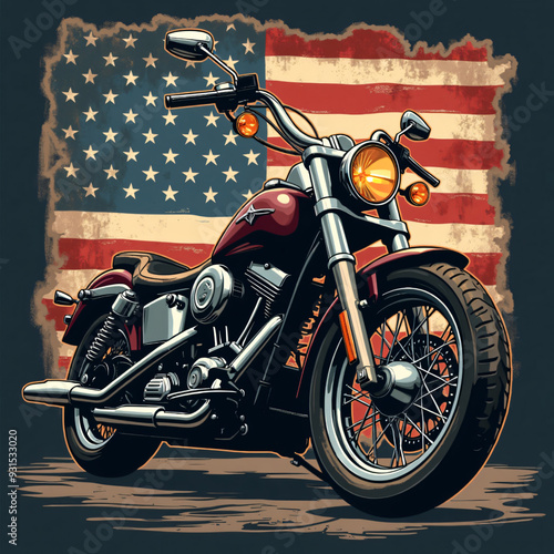 American motorcycle background with the American flag.