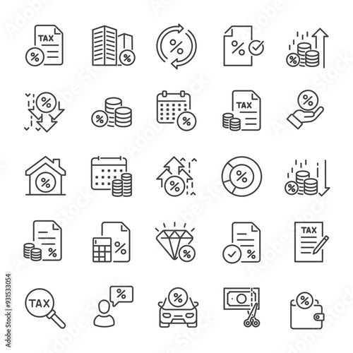 TAX thin line icons collection. Editable stroke. For website marketing design, logo, app, template, ui, etc. Vector illustration.