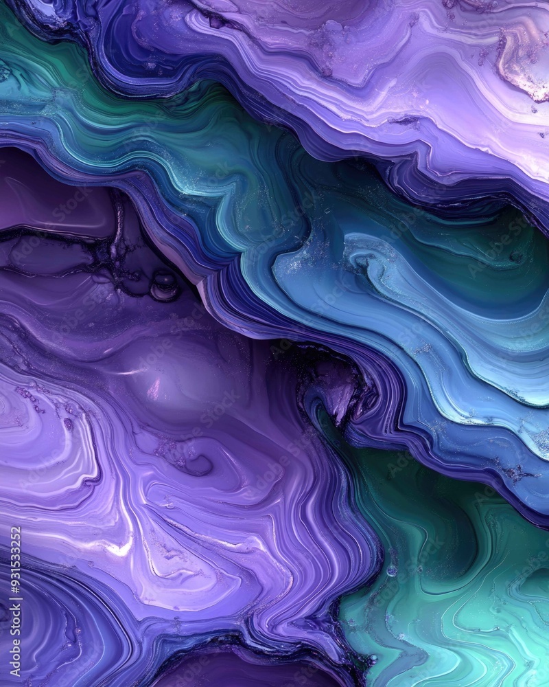 Fototapeta premium Enigmatic Potion Vortex - Abstract Background of Flowing Greens and Purples with Glowing Embers | Mesmerizing Liquid Textures Artwork
