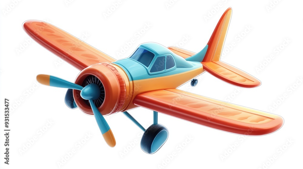 Playful cartoon plane with a fun design, soaring on a white background in 3D AI style Playful cartoon plane with a fun design, soaring on a white background in 3D AI style