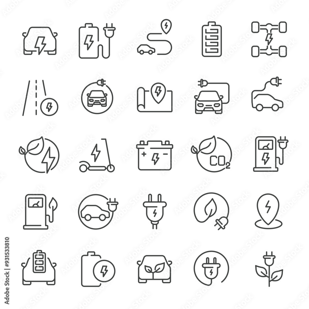 Electric car line icons collection. Editable stroke. For website marketing design, logo, app, template, ui, etc. Vector illustration. Electric car line icons collection. Editable stroke. For website marketing design, logo, app, template, ui, etc. Vector illustration.