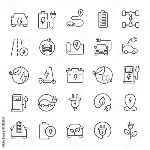 Electric car line icons collection. Editable stroke. For website marketing design, logo, app, template, ui, etc. Vector illustration.