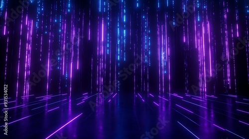 Wallpaper Mural Glowing neon purple and blue light trails forming a futuristic abstract digital background. High-tech and cyber aesthetic. Torontodigital.ca