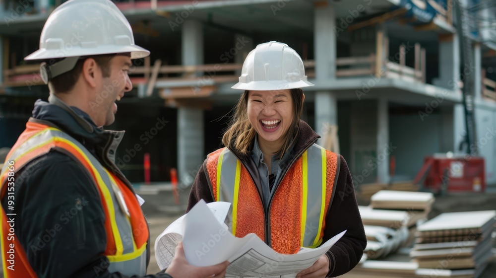 The engineers collaborating on site The engineers collaborating on site